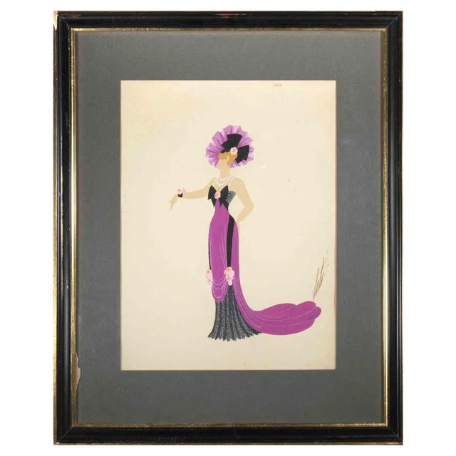 Erté, Les Mamelles de Tirésias: Choriste, 2nd Act, Gouache on Paper, 1947 For Sale