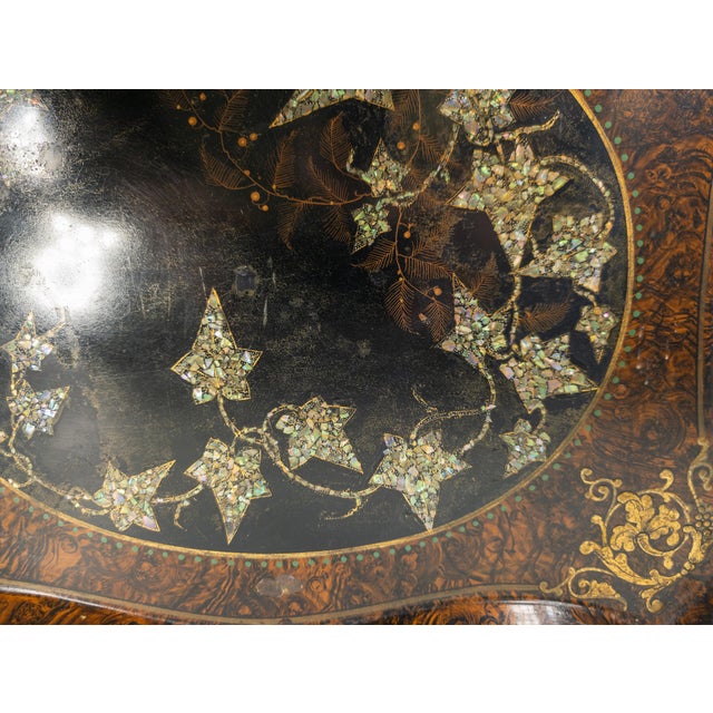 Metal 19th Century English Victorian Tole Metal Serving Tray With Mother of Pearl and Faux Grain Design For Sale - Image 7 of 18