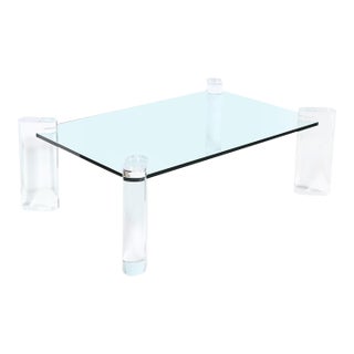Mid-Century Lucite Bullet-Form Supports & Glass Coffee Table by Karl Springer For Sale