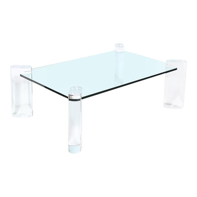Mid-Century Lucite Bullet-Form Supports & Glass Coffee Table by Karl Springer For Sale