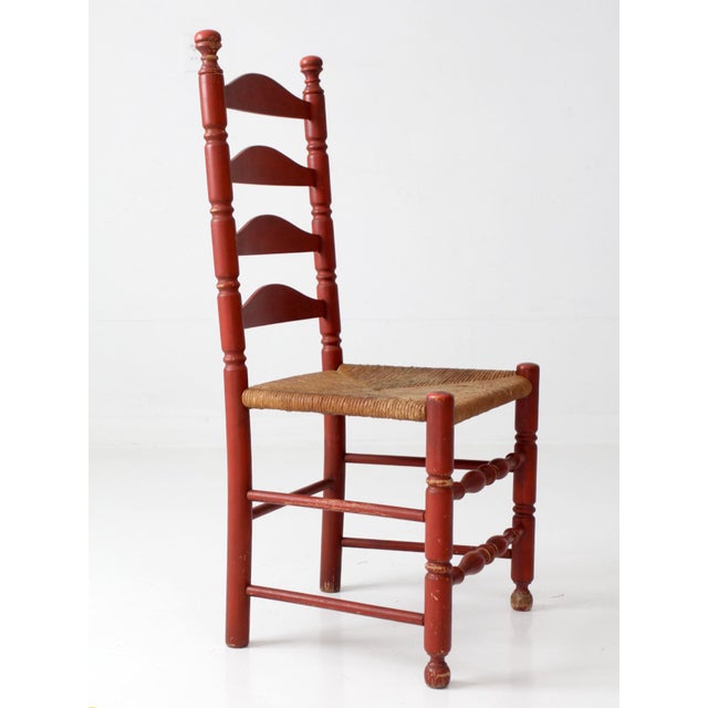 Vintage Red Ladder Back Rush Seat Chair For Sale - Image 18 of 18