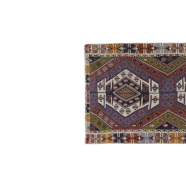 Vintage Pastel Geometric Kilim Rug 4'11'' X 11'11'' For Sale - Image 4 of 13