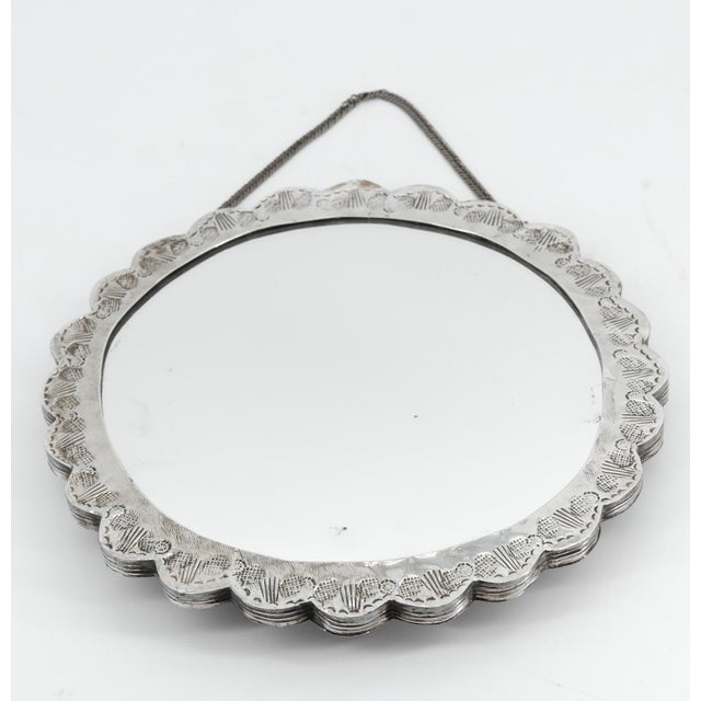 Boho Chic Vintage 900 Silver Floral Repoussé Hanging Mirror, 1940s For Sale - Image 3 of 8
