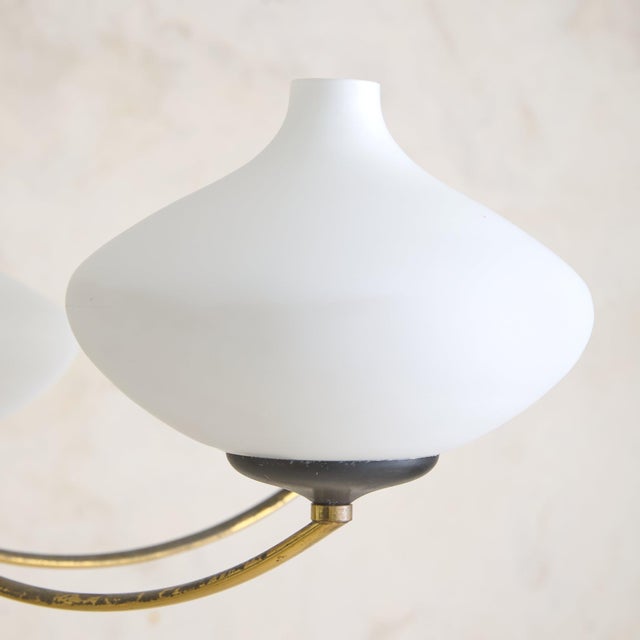 1950s Italian Brass + Opaline Glass Chandelier in the Manner of Stilnovo, 1950s For Sale - Image 5 of 12