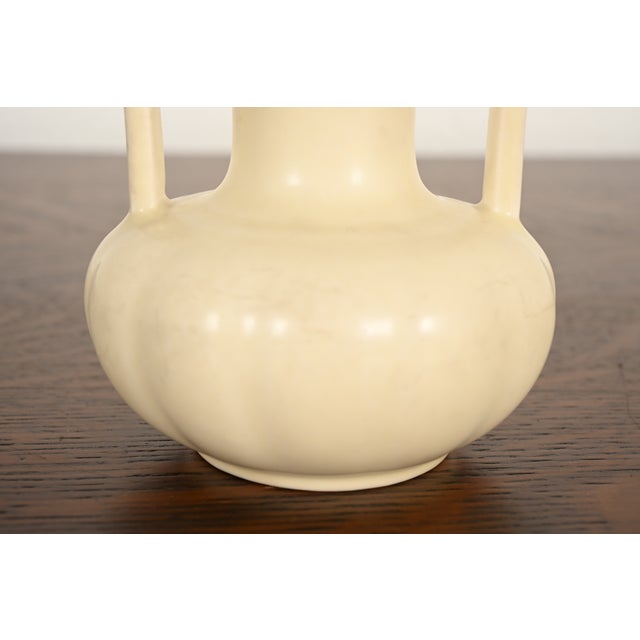 Cream Rookwood Pottery Arts & Crafts Glazed Ceramic Handled Vases, 1930s For Sale - Image 8 of 10