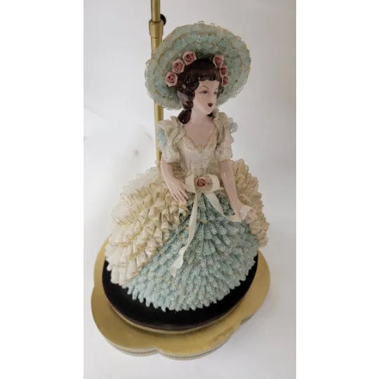 Victorian Early 20th Century Victorian Dresden Porcelain Lace Lady Boudoir Lamps - Pair For Sale - Image 3 of 11