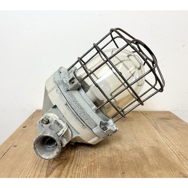 Industrial Bunker Ceiling Light with Iron Cage from Elektrosvit, 1970s For Sale - Image 13 of 18