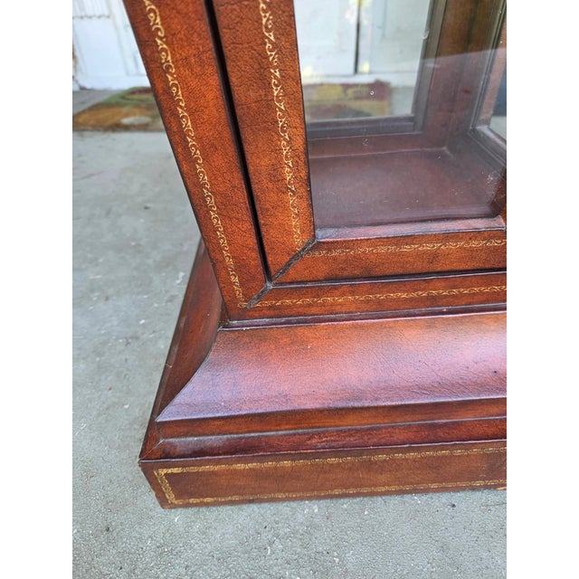Maitland - Smith Tooled Leather Glass Display Case Curio Stand Pedestal Maitland Smith - Jacques Adnet Style For Sale - Image 4 of 9