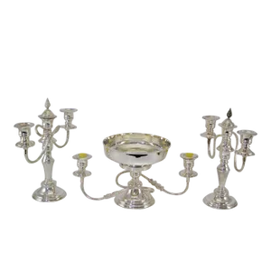 1980’s Vintage/New Silver Centerpiece Epergne & Pair of Candelabras- 3 Pieces