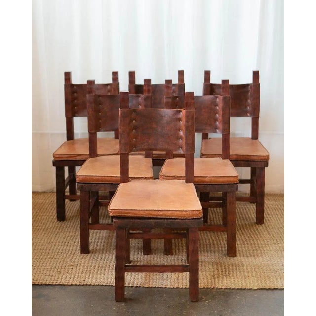 1980s Brazilian Leather and Wood Dining Set - Table and 6 Chairs For Sale - Image 17 of 18