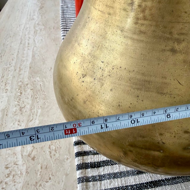 Metal Vintage Modern Brass Planter Catchpot Jardiniere Patina Studded Hammered 13”x12” For Sale - Image 7 of 12
