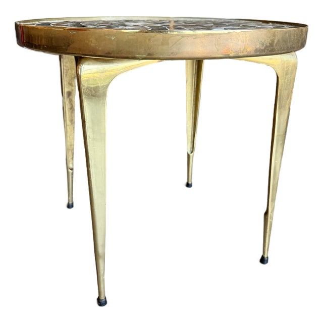 60s Japanese Mosaic Tile and Brass Occasional Table Ardan Jewelers Plant Stand For Sale