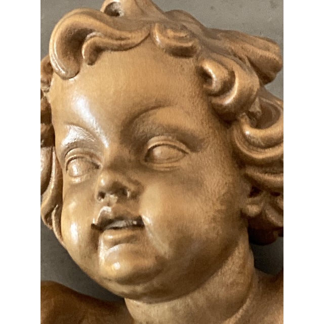 Wood Heavenly Angel Figurines in Carved Wood, Germany, Set of 2 For Sale - Image 7 of 8