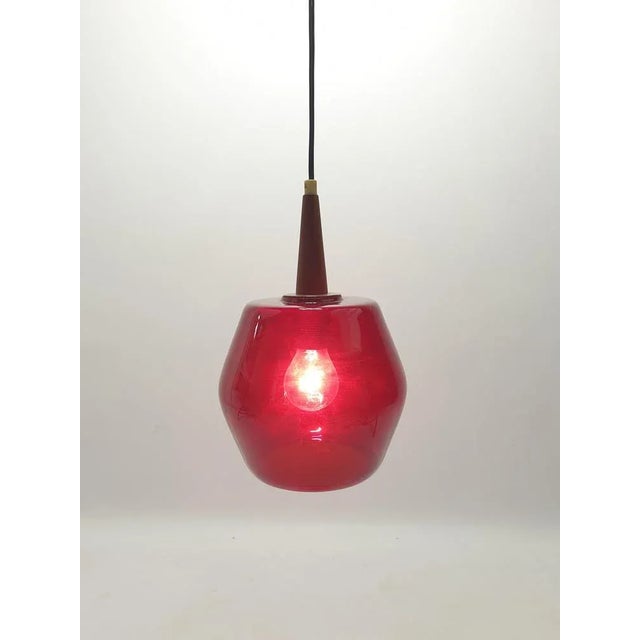 Mid-Century Glass and Teak Pendant Lamp, 1970s For Sale - Image 4 of 11
