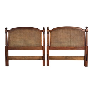 Walnut and Cane Twin Headboards by Kindel Furniture - a Pair For Sale