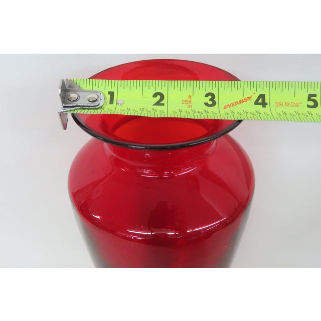 Hand Blown Ruby Red Tall Vase With Flared Opening and Clear Base 5084b For Sale - Image 11 of 11