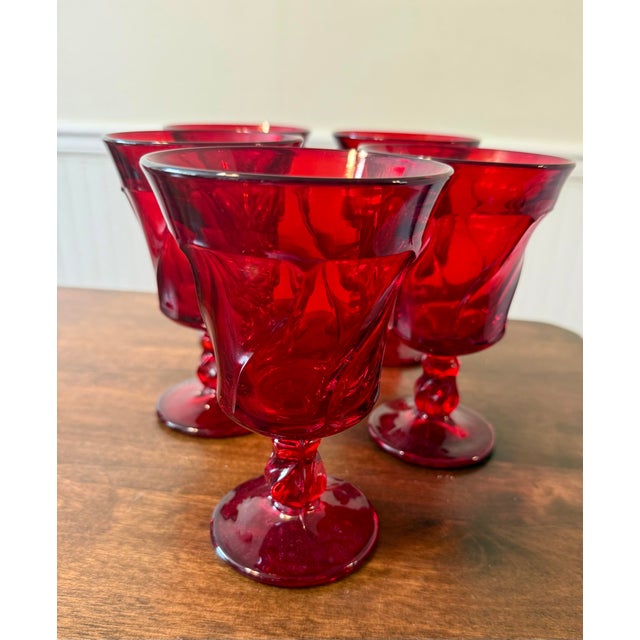 Mid-Century Modern Mid 20th Century Fostoria Jamestown Ruby Red Water Goblets - Set of 5 For Sale - Image 3 of 12