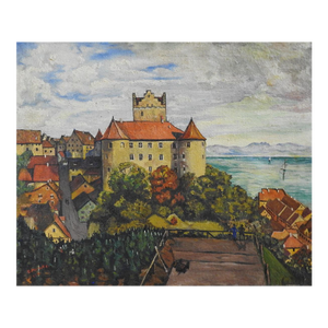 Early 20th Century Continental School Coastal Castle Cityscape Painting