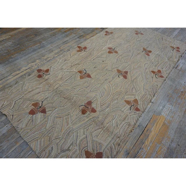 Mid 20th Century American Hooked Rug ( 4" x 8' - 122 x 244 ) Antique American Hooked Hallway Runner Wool Ivory Rug, Circa...