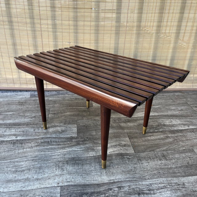 A Pair of Newly Restored Mid Century Modern George Nelson Style Wood Slat Benches / Side Tables. For Sale - Image 14 of 18