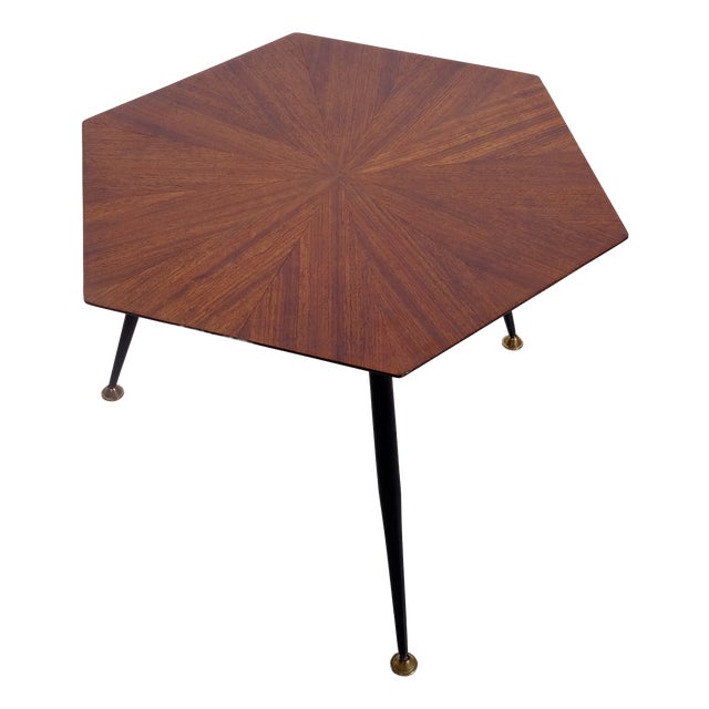 Mid-Century Hexagonal Coffee Table with Wooden Top, 1950s For Sale