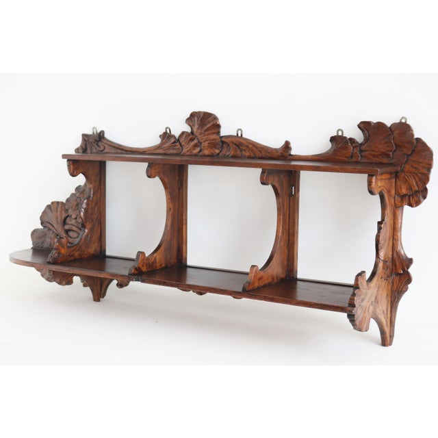 Antique Art Nouveau Ginko Wall Shelf in Walnut, France, 1900 For Sale - Image 6 of 16