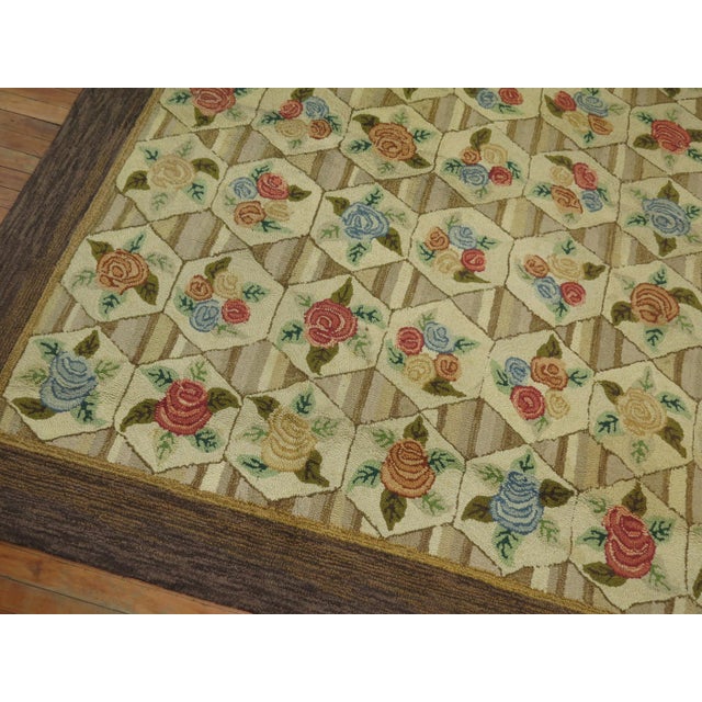 Mid 20th Century Rustic Color Floral Motif American Hooked Room Size Rug, Mid-20th Century For Sale - Image 5 of 6