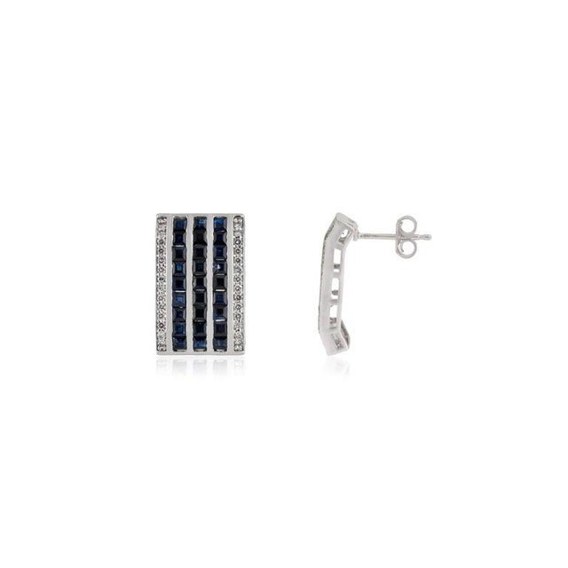 Not Yet Made - Made To Order Multi-Stripe Blue Sapphire & Diamond Bar Earrings in 925 Sterling Silver, A Pair For Sale - Image 5 of 11