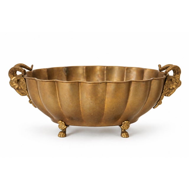 Metal Italian Neo-Classical Style Brass Ram Form Planters or Cachepots Att. Decorative Crafts - S/2 For Sale - Image 7 of 8