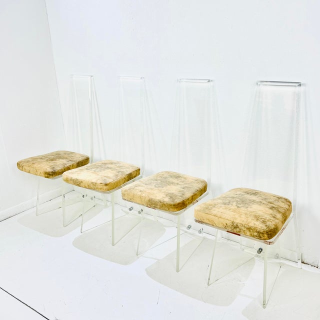 Postmodern 1980s Set of 4 High Back Lucite Dining Chairs For Sale - Image 3 of 17