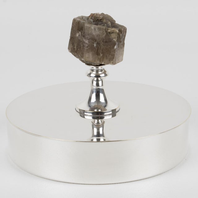 1970s Christian Dior Paris Silver Plate Box with Quartz Stone, circa 1970 For Sale - Image 5 of 13