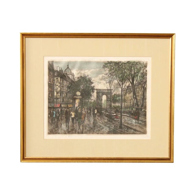 Vintage 20th Century 'Paris' Street Scene Colored Etching, Custom Framed For Sale - Image 13 of 13
