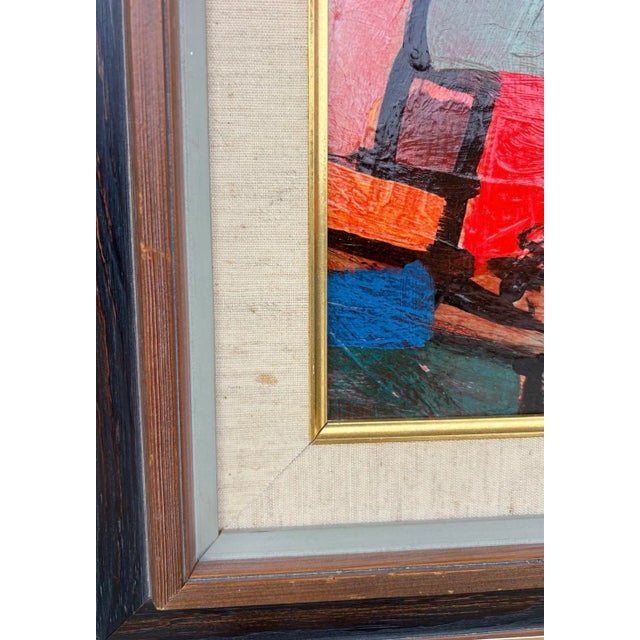 Kenneth Joaquin Mid-Century Colorful Abstract Painting by Kenneth Joaquin, Framed, 27.25” X 22.25” For Sale - Image 4 of 8