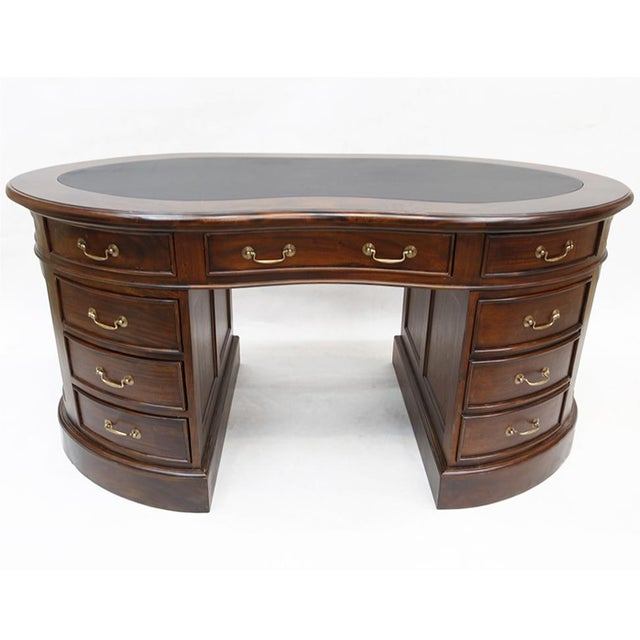 Legacy Mahogany Wood Leather Top Kidney Desk - Brown Walnut For Sale In Chicago - Image 6 of 7