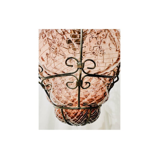 Vintage Murano Caged Filigrana Glass Lantern Attributed to Seguso, Amethyst Glass For Sale In Raleigh - Image 6 of 12