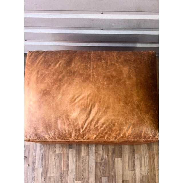 2020s Restoration Hardware English Classic Leather Ottoman For Sale - Image 5 of 9