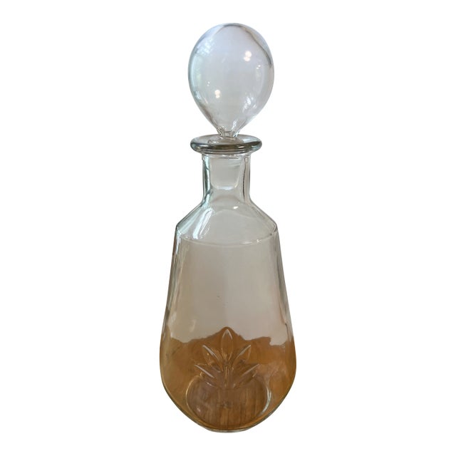 Antique Hand Blown Glass Decanter With Agave Leaf and Beautiful Globe Top For Sale