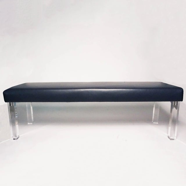 2020s Modern Prism Bench in Navy Leather For Sale - Image 5 of 5