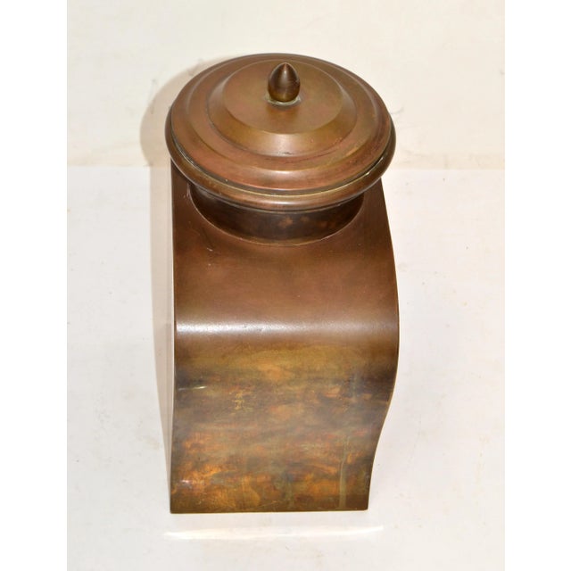 Brass Lidded Tinned Brass Urn Asian Influenced Mid-Century Modern Vessel 1960 For Sale - Image 8 of 12