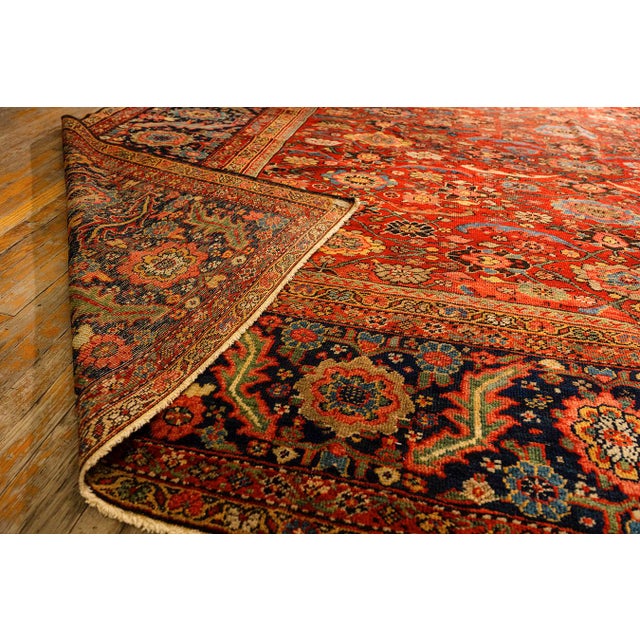 1890s Antique Red Ground Overscale Botanical Knotted Wool Persian Sultanabad Rug For Sale - Image 9 of 9