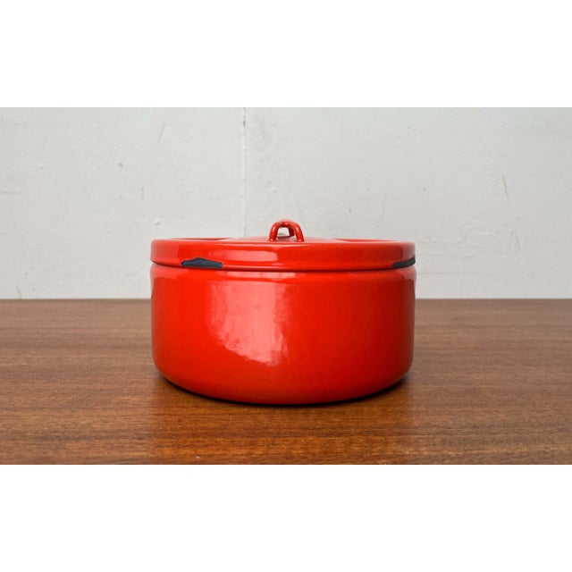 Mid-Century Modern Enamel Orange Pot with Teak Handle by Seppo Mallat for Finel, 1960s For Sale - Image 12 of 18