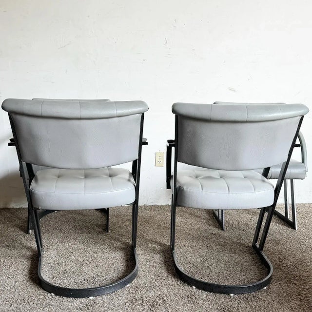 Postmodern Gray and Charcoal Cantilever Dining Arm Chairs For Sale - Image 4 of 8