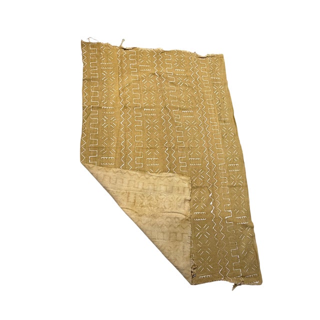 1980s Vintage African Large Mustard & White Mud Cloth Textile Mali 64" by 43" For Sale - Image 5 of 8