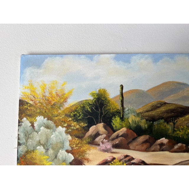 80's Vintage C. Castro Impressionist Desert Landscape Oil on Canvas Painting For Sale In Miami - Image 6 of 12