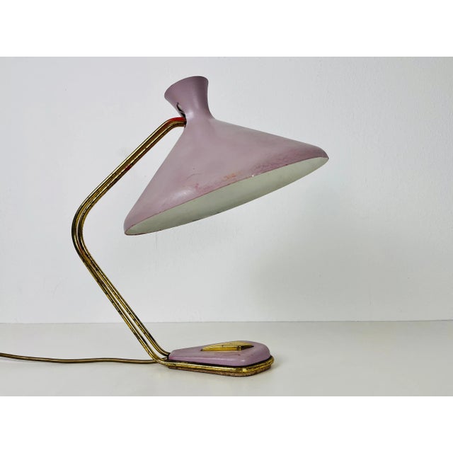 Metal Italian Brass and Violet Table Lamp, 1960s, Italy For Sale - Image 7 of 10