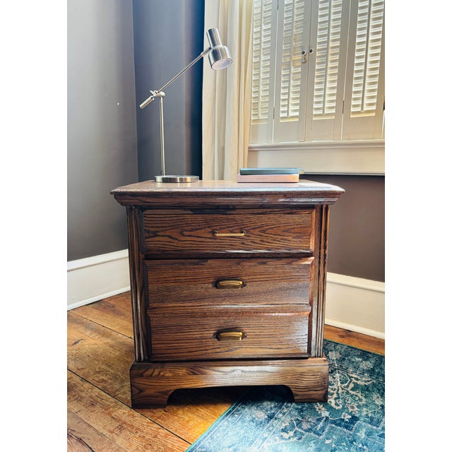 American Vintage Crawford Furniture Solid Oak Dresser & Night Stand, Walnut For Sale - Image 3 of 8