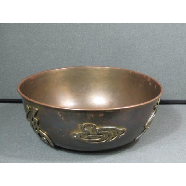 Asian 1960s Hong Kong Brass Centerpiece Bowl With Auspicious Characters For Sale - Image 3 of 11