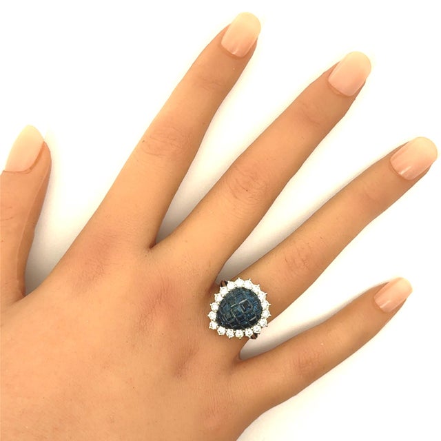 Invisible-Set Sapphire Diamond Platinum Halo Ring, Size 7 For Sale In Los Angeles - Image 6 of 6