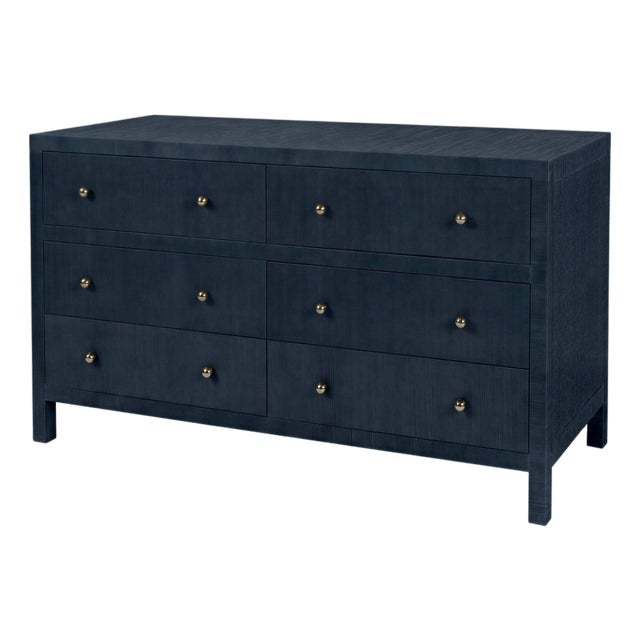 Nora 60 in. W Raffia 6 Drawer Dresser, Blueberry For Sale
