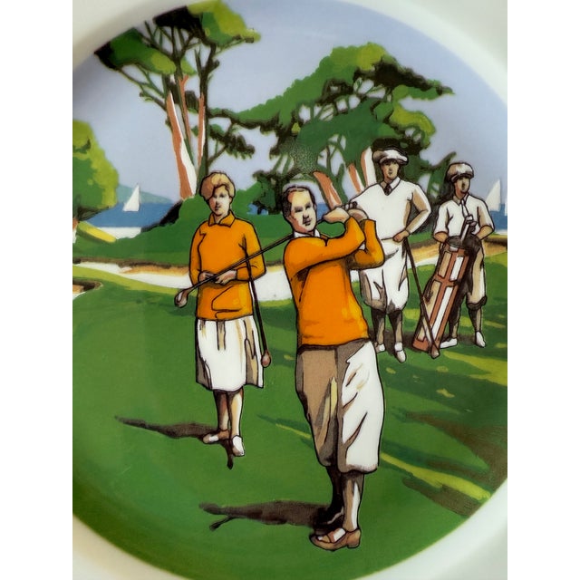 Set of 5 Vintage Philippe Deshoulieres Limoges Porcelain Appetizer Plates With Golf Scenes For Sale - Image 9 of 14
